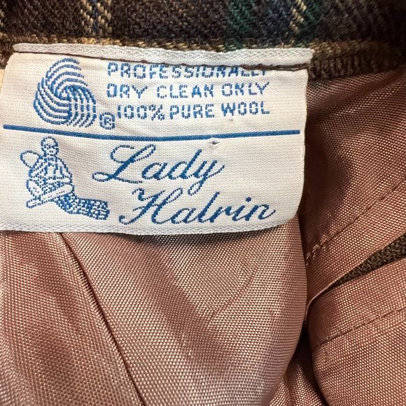 Vintage Lady Halrin Plaid Wool Skirt Womens 8 Brown Lined Pockets Zip Pleated - Picture 9 of 11